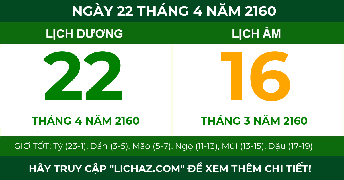 lịch âm ngày 22 tháng 4 năm 2160