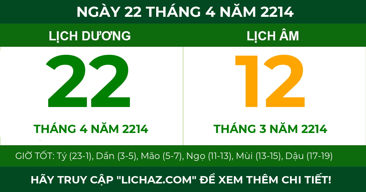 lịch âm ngày 22 tháng 4 năm 2214