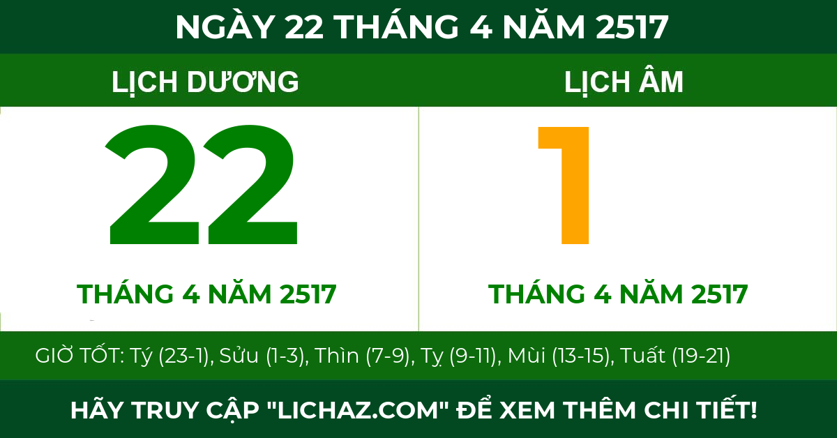 lịch âm ngày 22 tháng 4 năm 2517