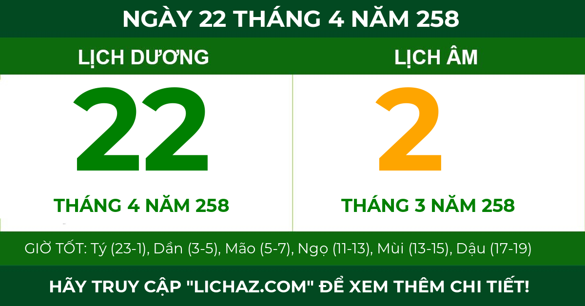 lịch âm ngày 22 tháng 4 năm 258