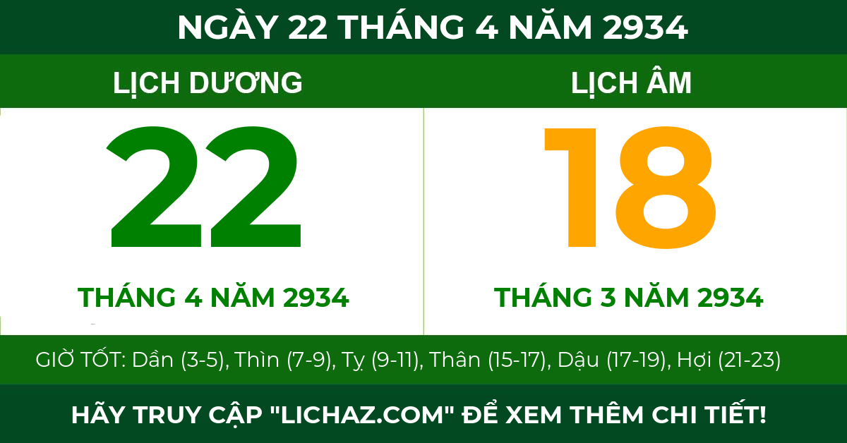 lịch âm ngày 22 tháng 4 năm 2934