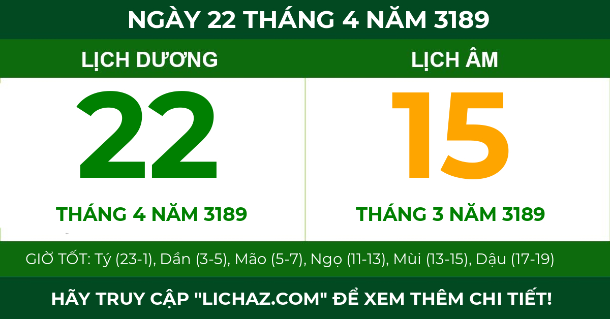 lịch âm ngày 22 tháng 4 năm 3189