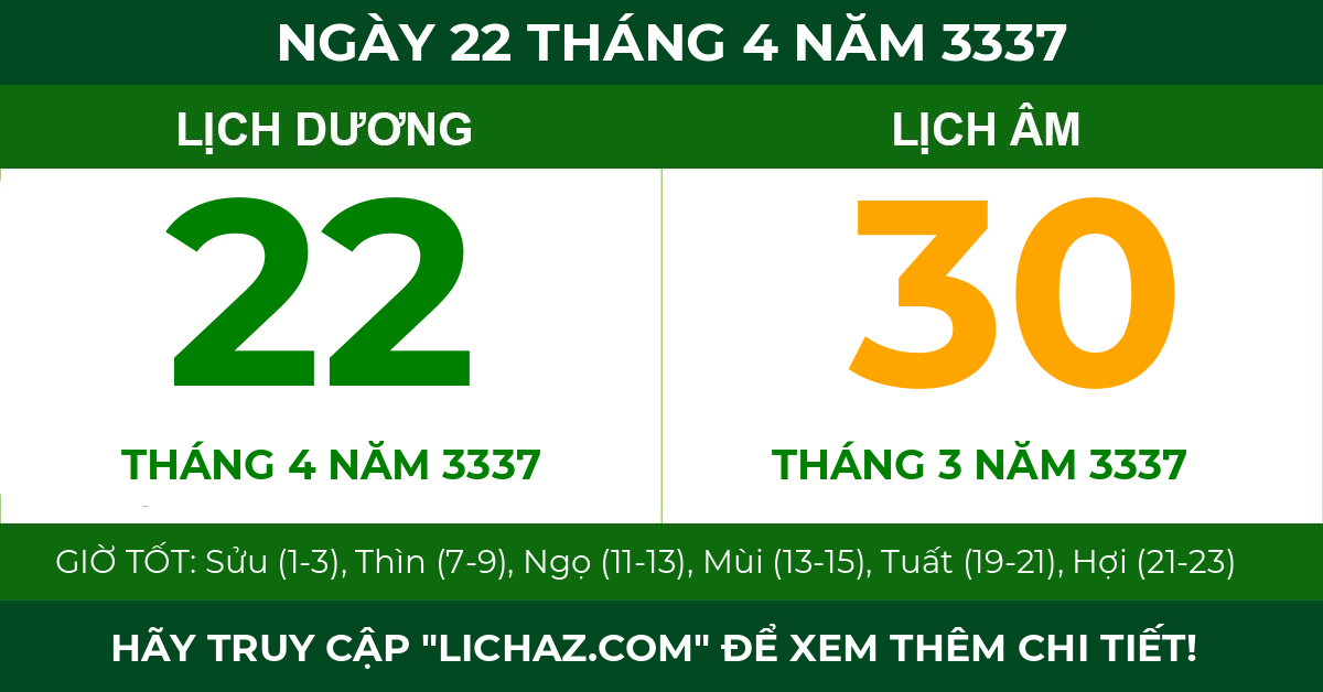 lịch âm ngày 22 tháng 4 năm 3337