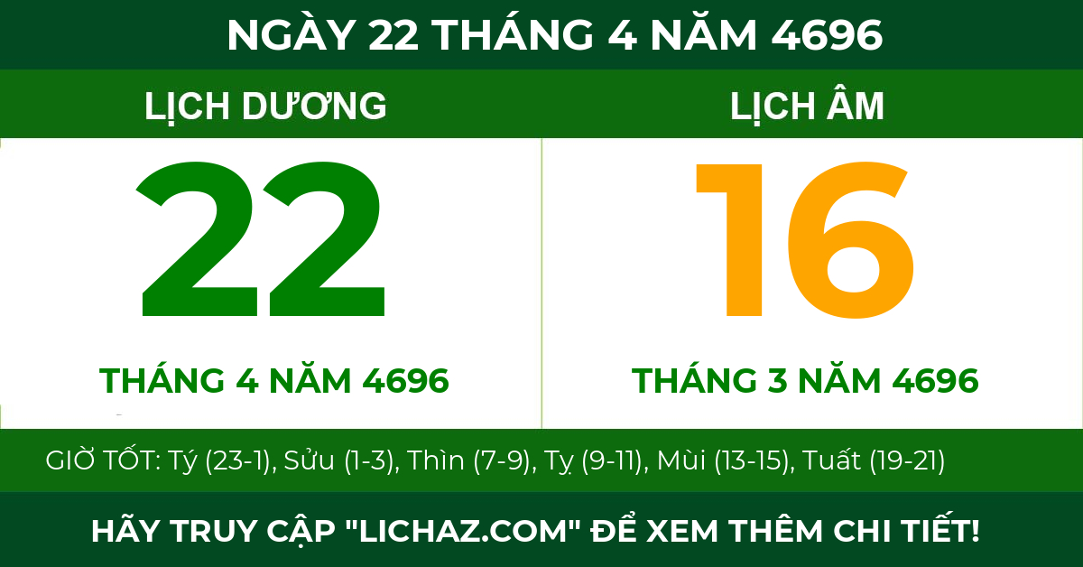 lịch âm ngày 22 tháng 4 năm 4696