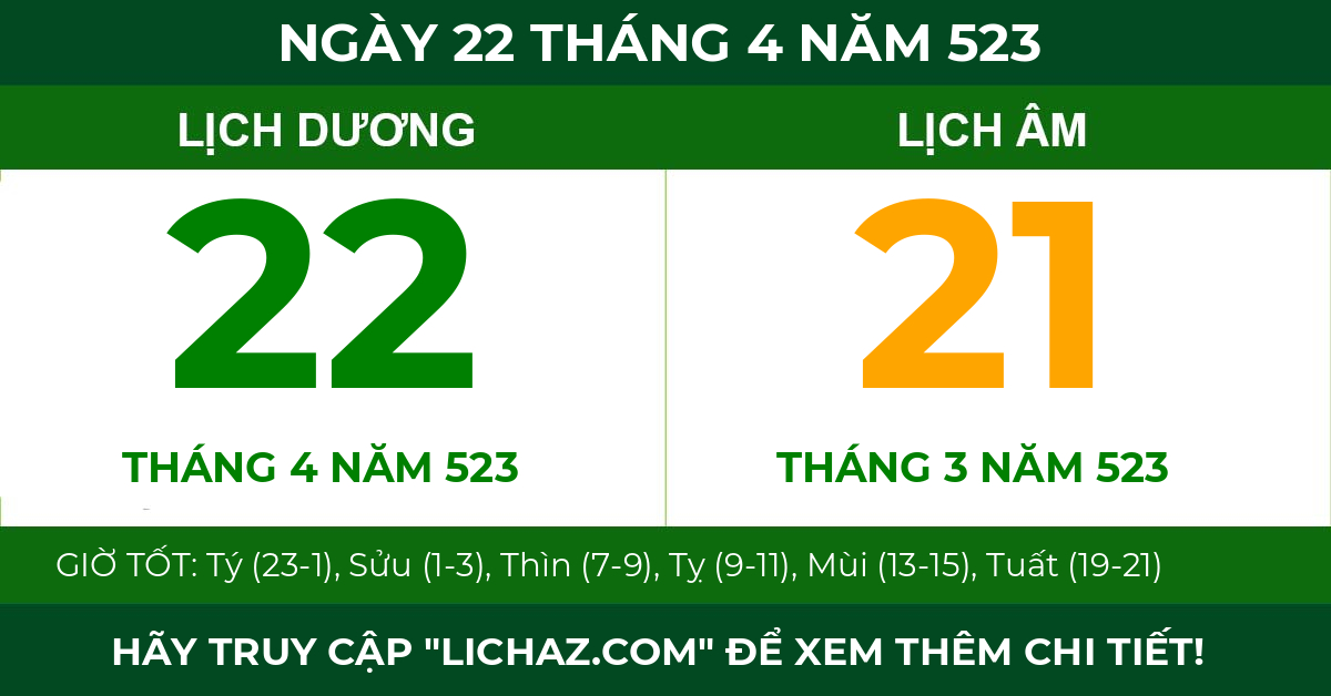 lịch âm ngày 22 tháng 4 năm 523