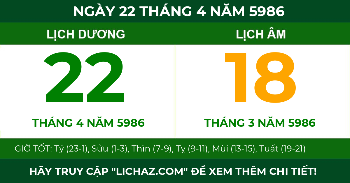 lịch âm ngày 22 tháng 4 năm 5986