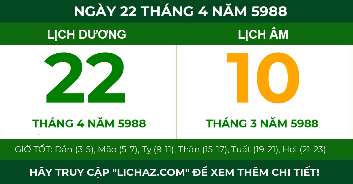 lịch âm ngày 22 tháng 4 năm 5988