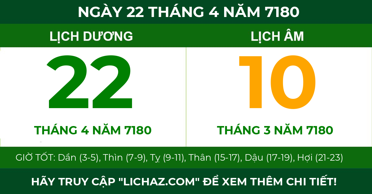 lịch âm ngày 22 tháng 4 năm 7180