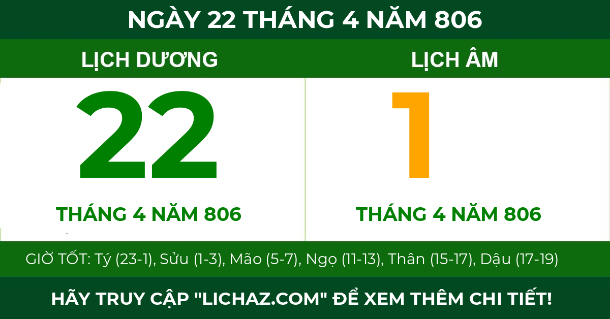 lịch âm ngày 22 tháng 4 năm 806