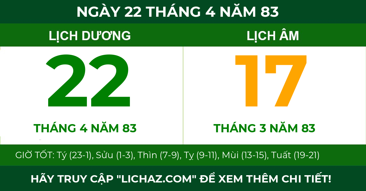 lịch âm ngày 22 tháng 4 năm 83