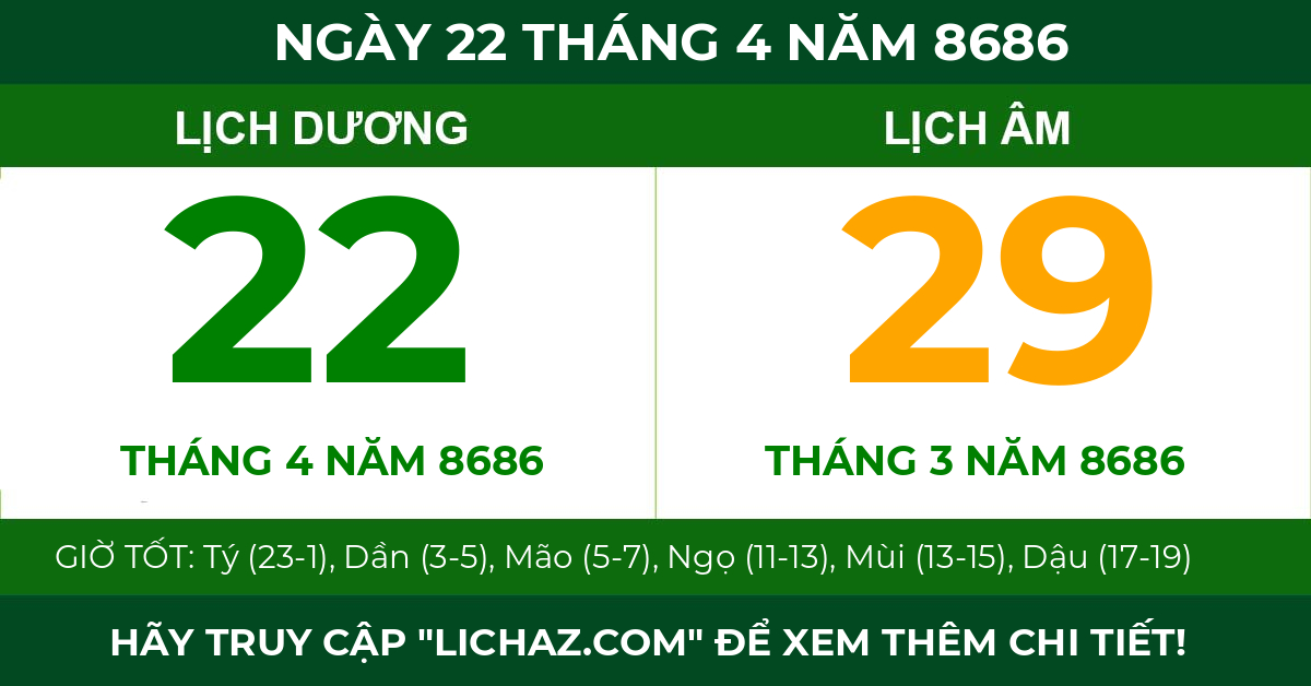 lịch âm ngày 22 tháng 4 năm 8686