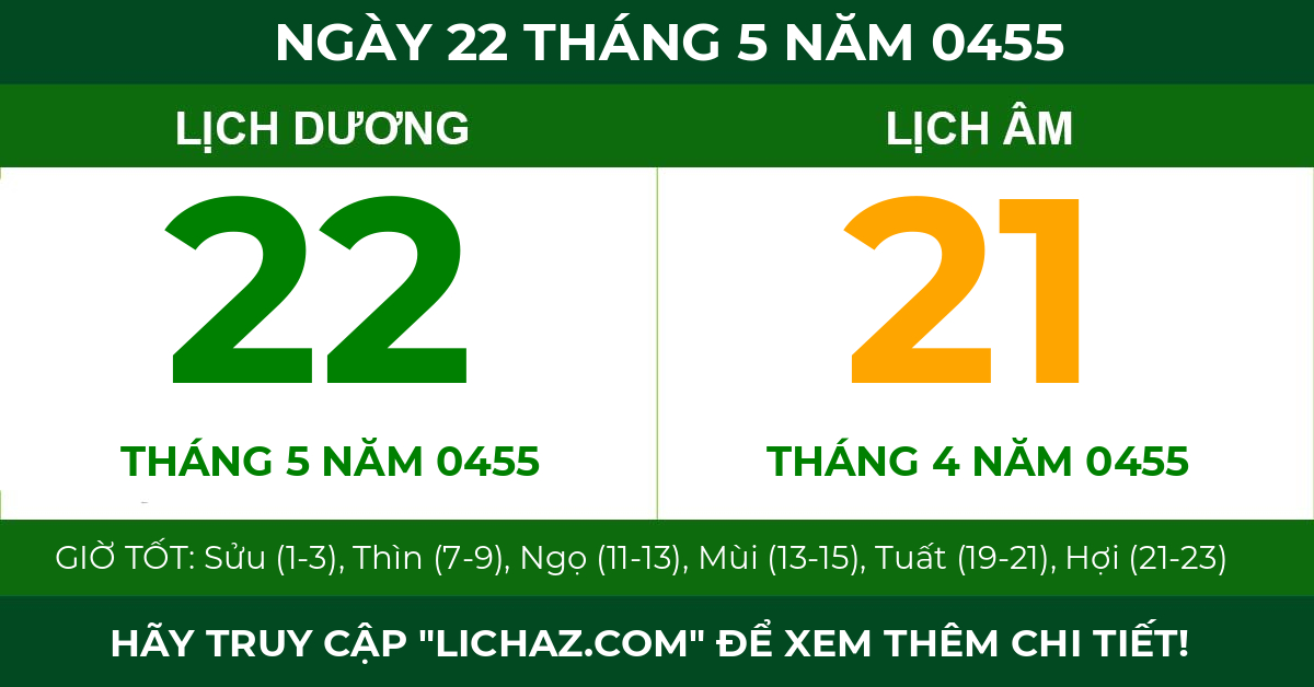 lịch âm ngày 22 tháng 5 năm 0455