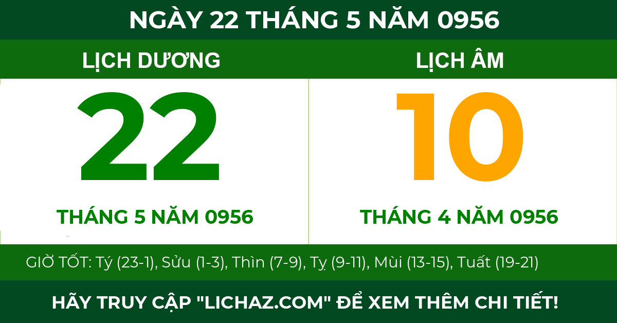 lịch âm ngày 22 tháng 5 năm 0956