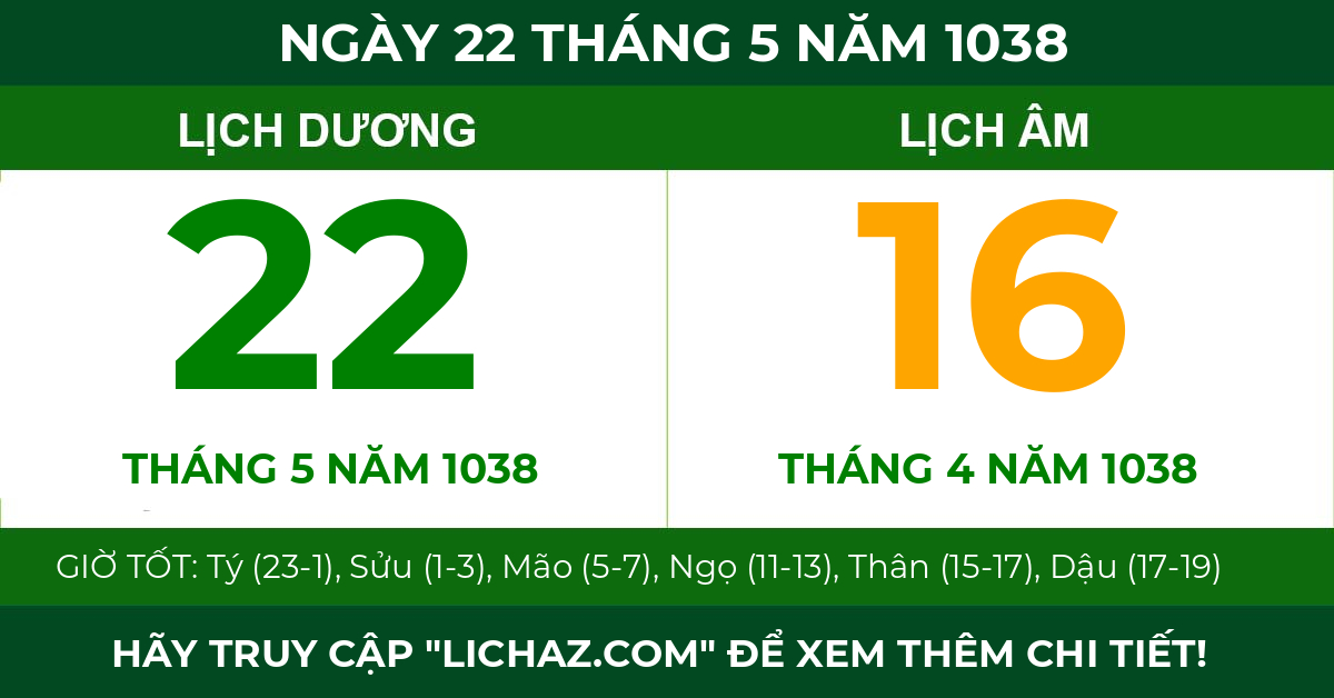 lịch âm ngày 22 tháng 5 năm 1038