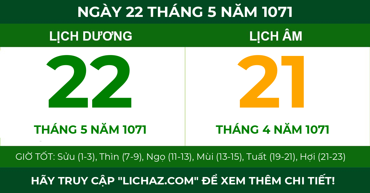 lịch âm ngày 22 tháng 5 năm 1071