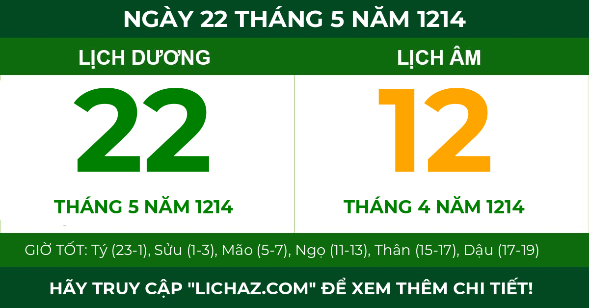 lịch âm ngày 22 tháng 5 năm 1214