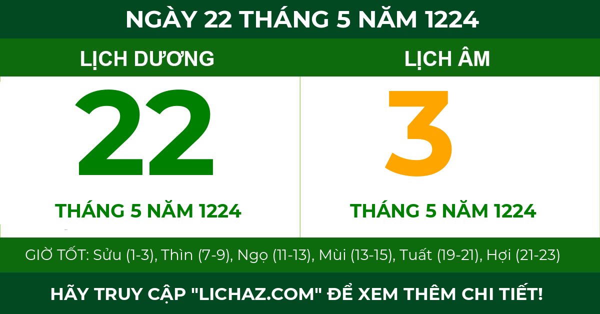 lịch âm ngày 22 tháng 5 năm 1224