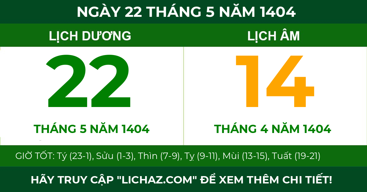 lịch âm ngày 22 tháng 5 năm 1404