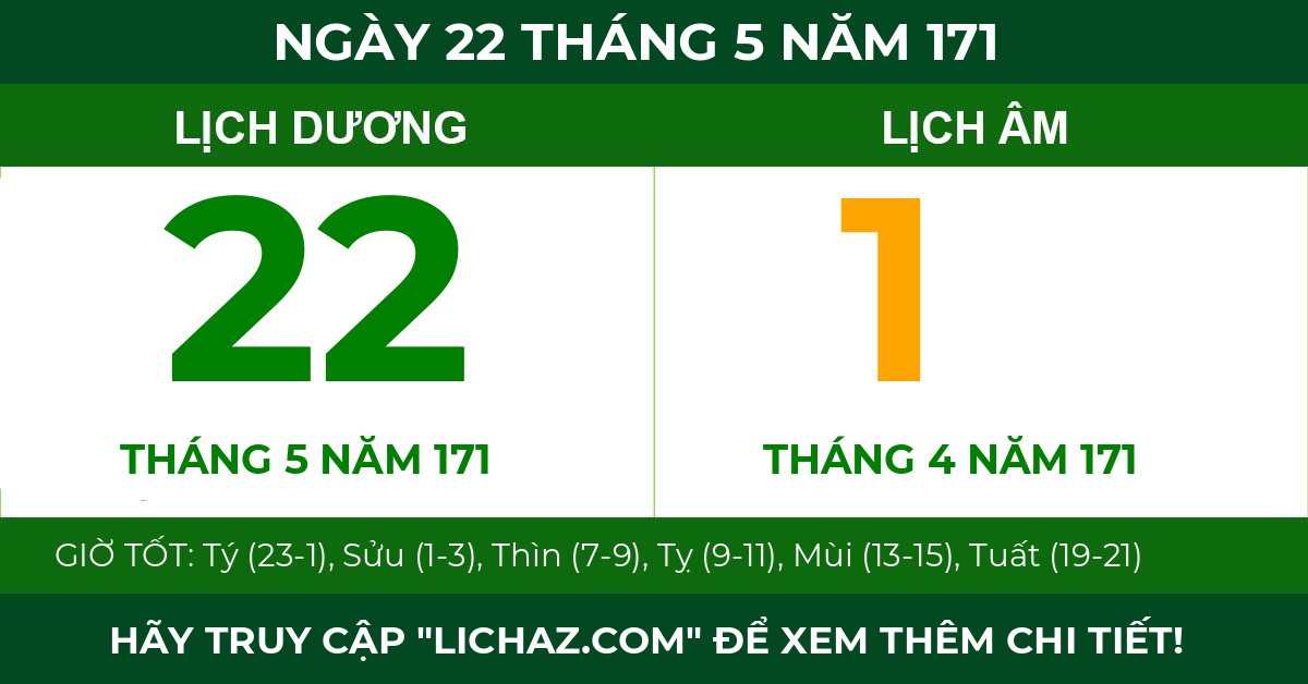 lịch âm ngày 22 tháng 5 năm 171