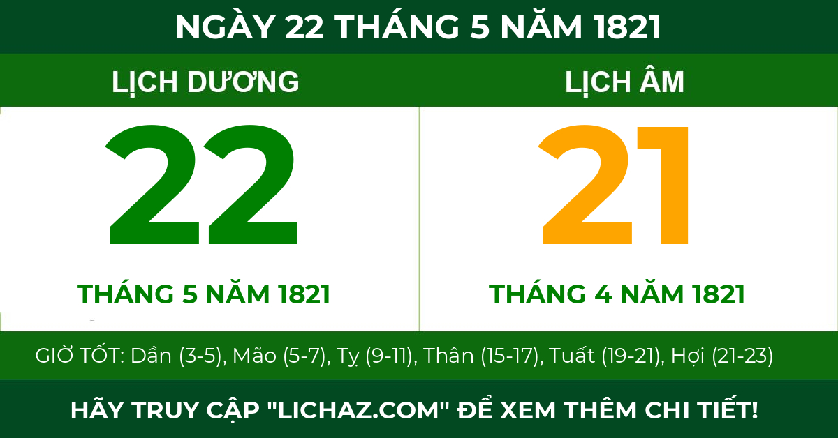 lịch âm ngày 22 tháng 5 năm 1821
