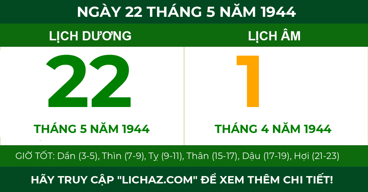 lịch âm ngày 22 tháng 5 năm 1944
