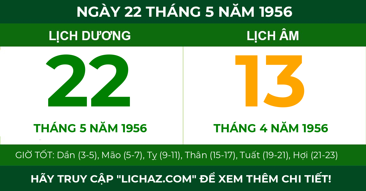 lịch âm ngày 22 tháng 5 năm 1956