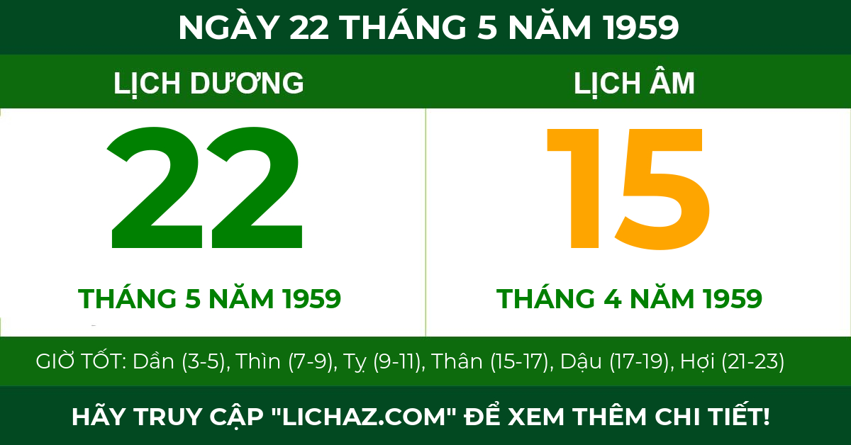 lịch âm ngày 22 tháng 5 năm 1959