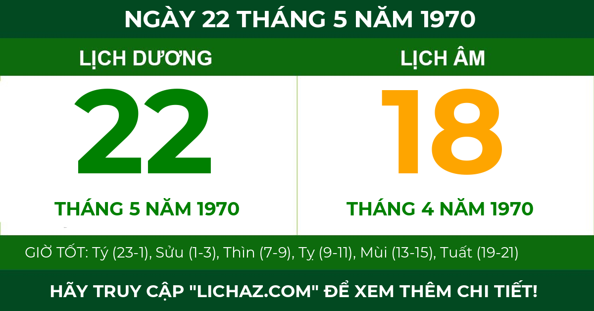 lịch âm ngày 22 tháng 5 năm 1970