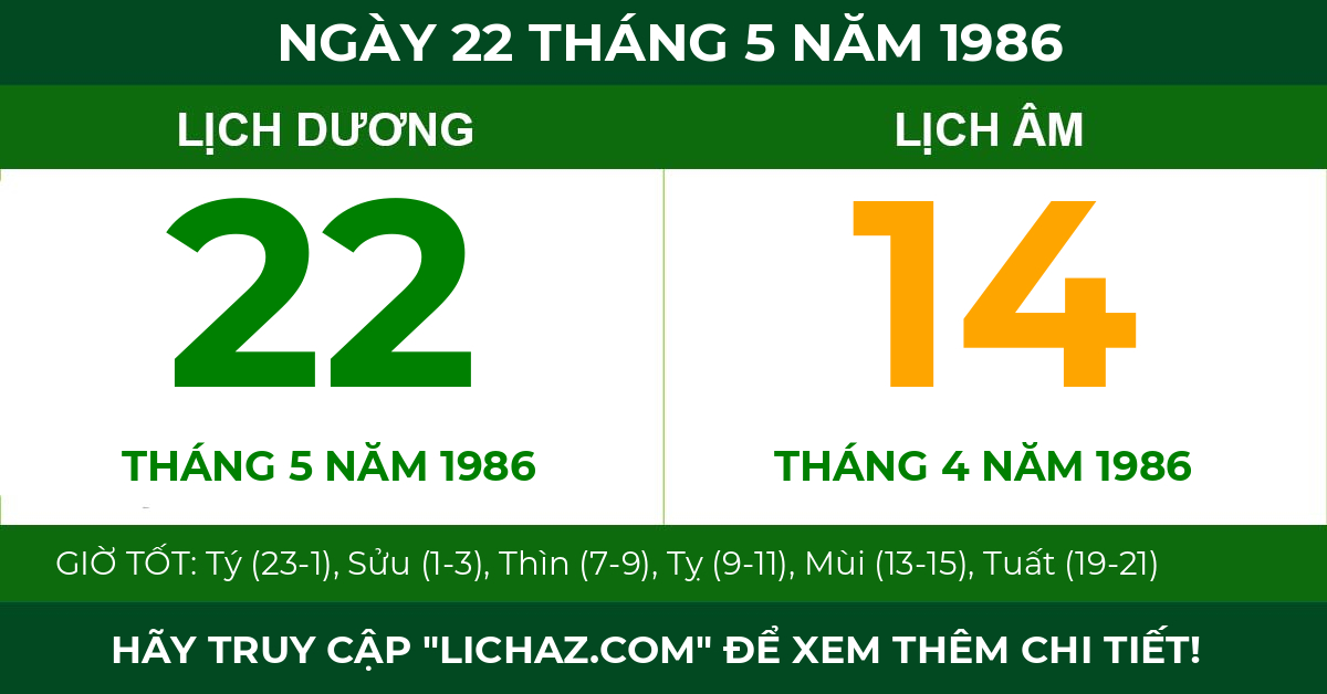 lịch âm ngày 22 tháng 5 năm 1986