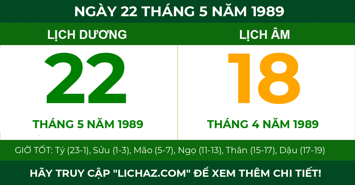 lịch âm ngày 22 tháng 5 năm 1989