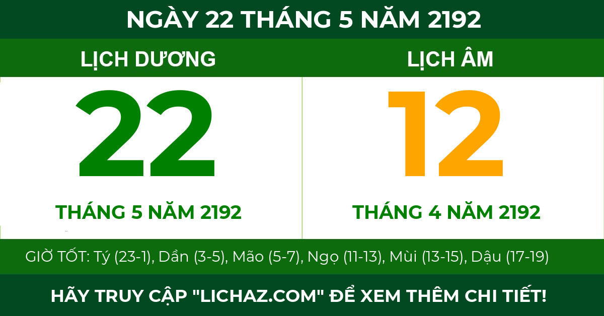 lịch âm ngày 22 tháng 5 năm 2192