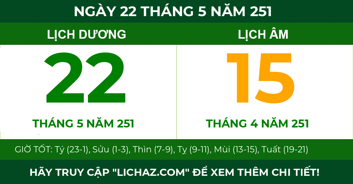 lịch âm ngày 22 tháng 5 năm 251