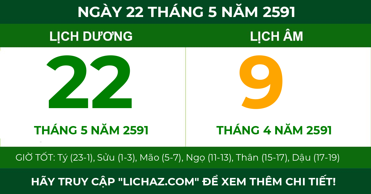 lịch âm ngày 22 tháng 5 năm 2591