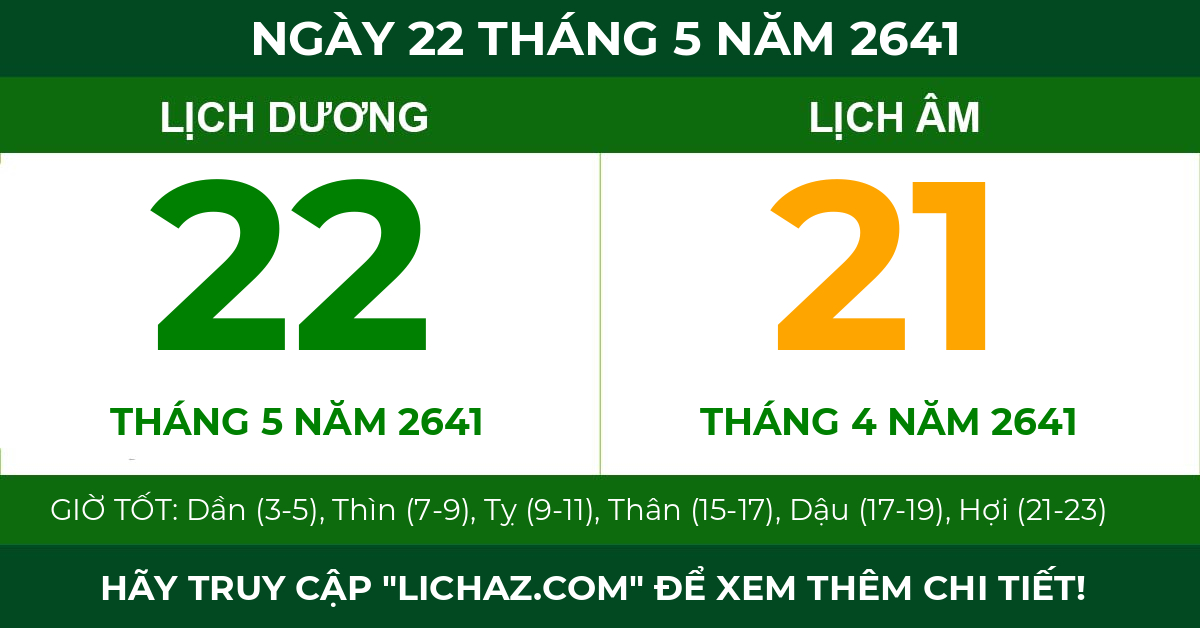 lịch âm ngày 22 tháng 5 năm 2641