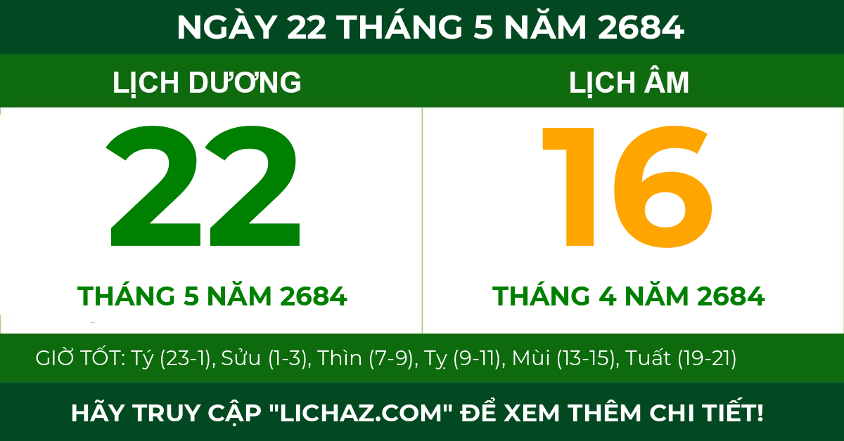 lịch âm ngày 22 tháng 5 năm 2684