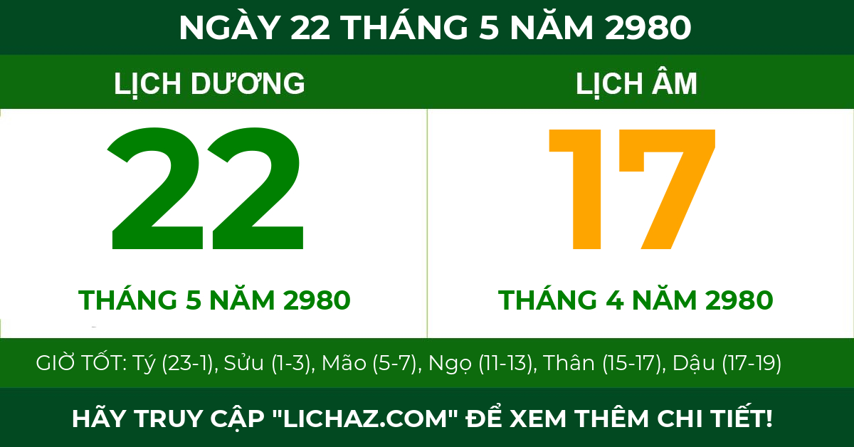 lịch âm ngày 22 tháng 5 năm 2980