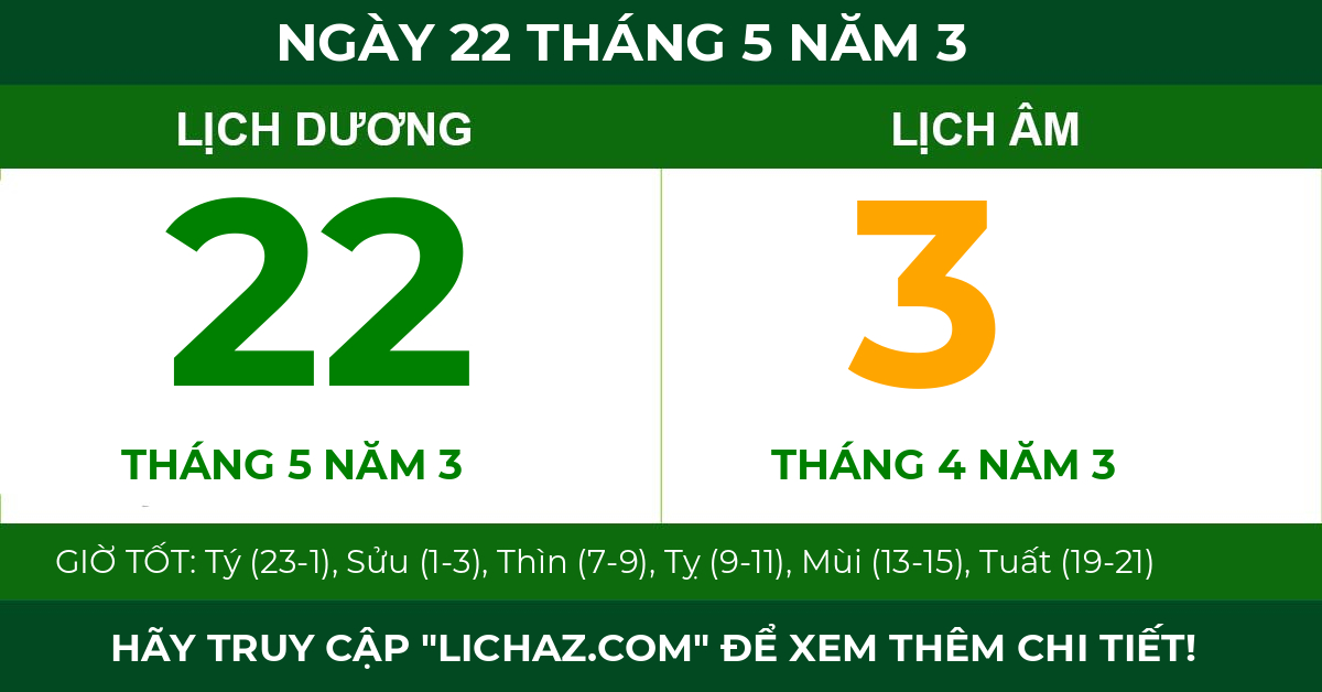 lịch âm ngày 22 tháng 5 năm 3