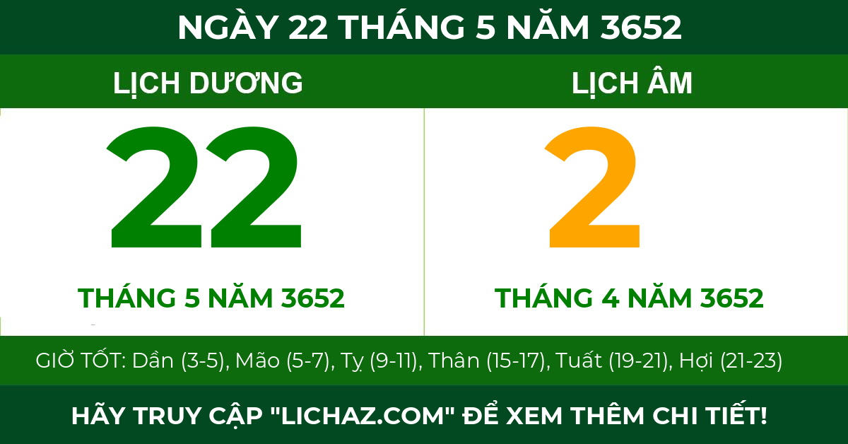 lịch âm ngày 22 tháng 5 năm 3652