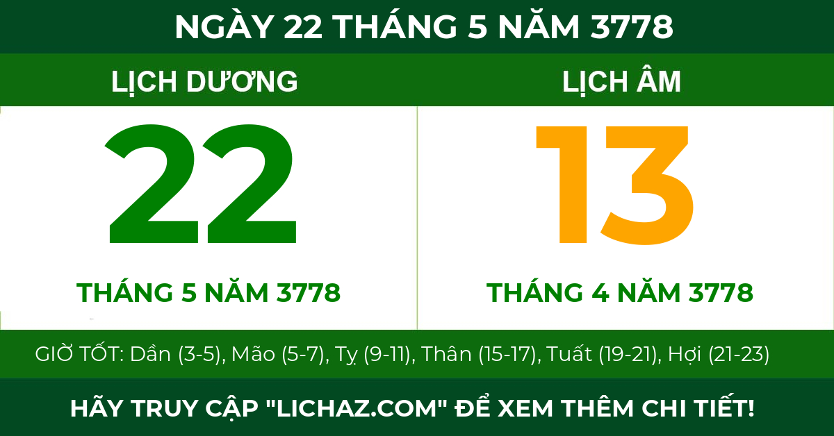 lịch âm ngày 22 tháng 5 năm 3778