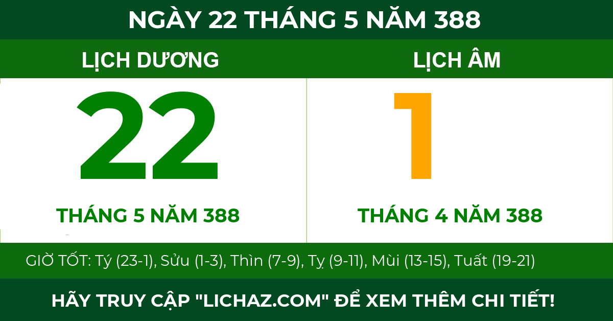 lịch âm ngày 22 tháng 5 năm 388