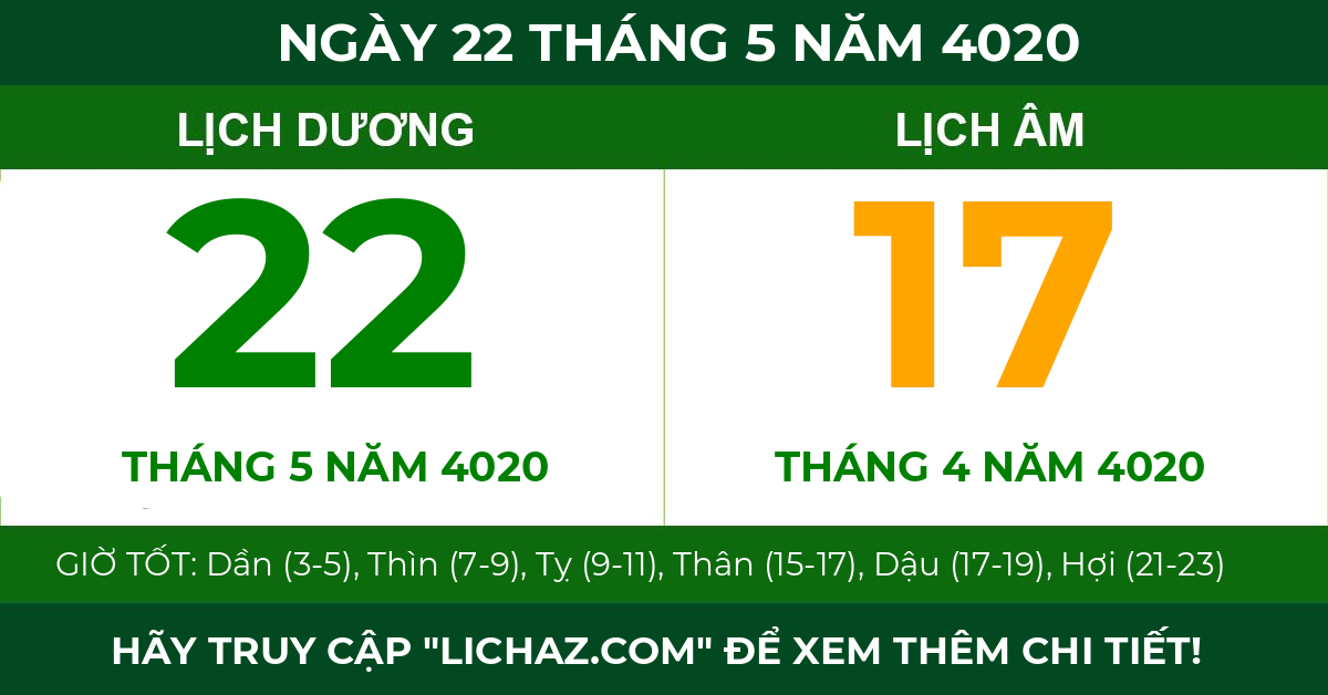 lịch âm ngày 22 tháng 5 năm 4020