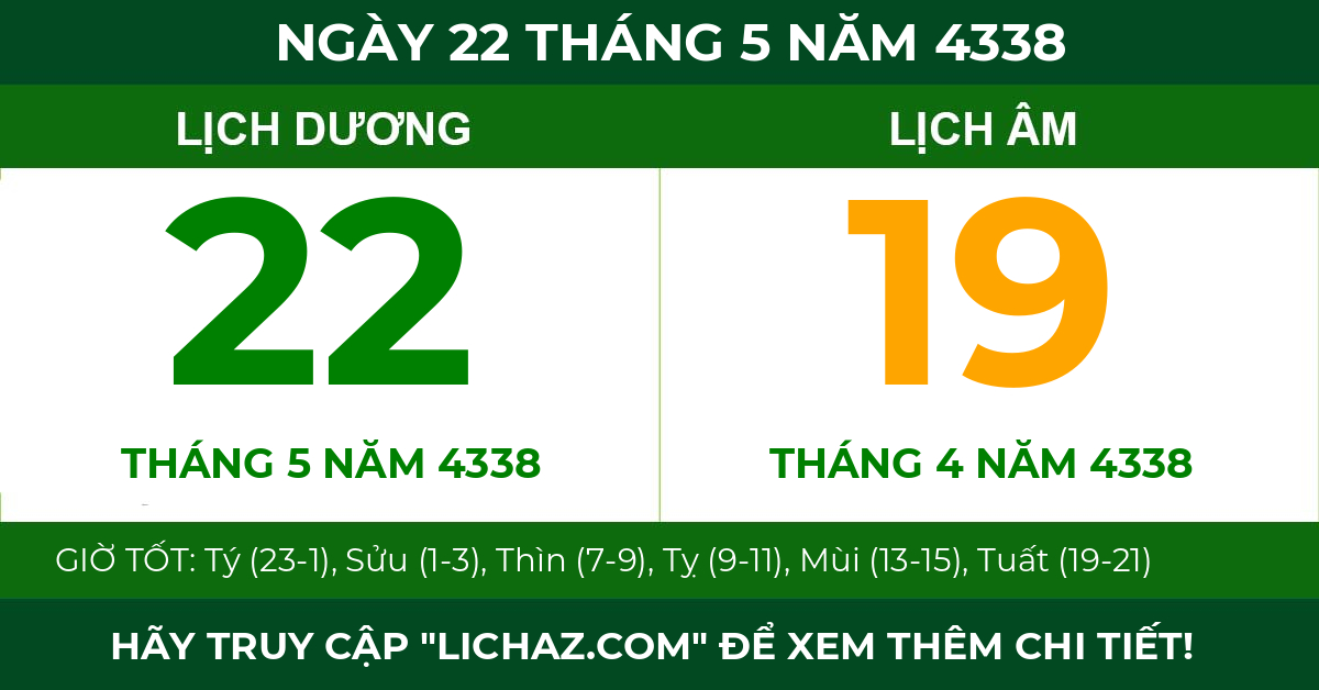 lịch âm ngày 22 tháng 5 năm 4338