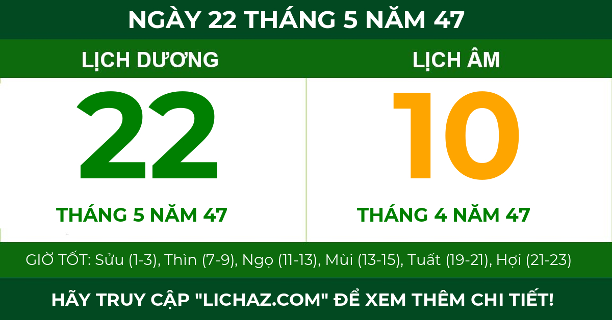 lịch âm ngày 22 tháng 5 năm 47