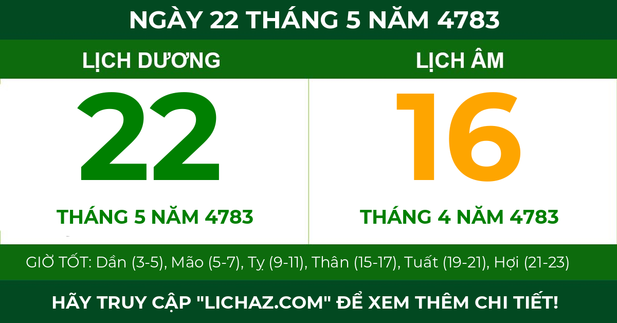 lịch âm ngày 22 tháng 5 năm 4783