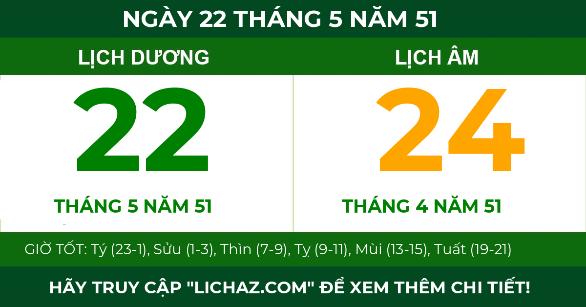 lịch âm ngày 22 tháng 5 năm 51
