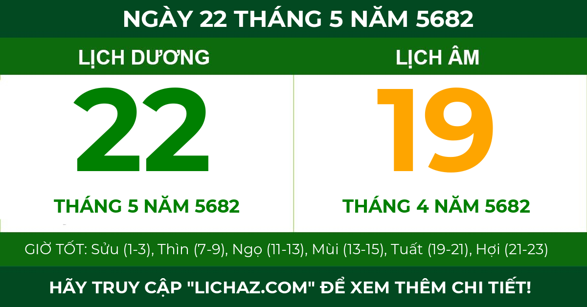lịch âm ngày 22 tháng 5 năm 5682