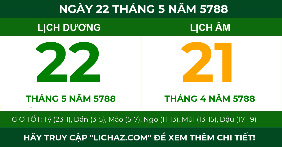 lịch âm ngày 22 tháng 5 năm 5788