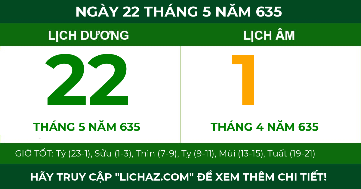 lịch âm ngày 22 tháng 5 năm 635