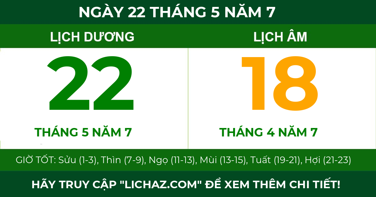 lịch âm ngày 22 tháng 5 năm 7
