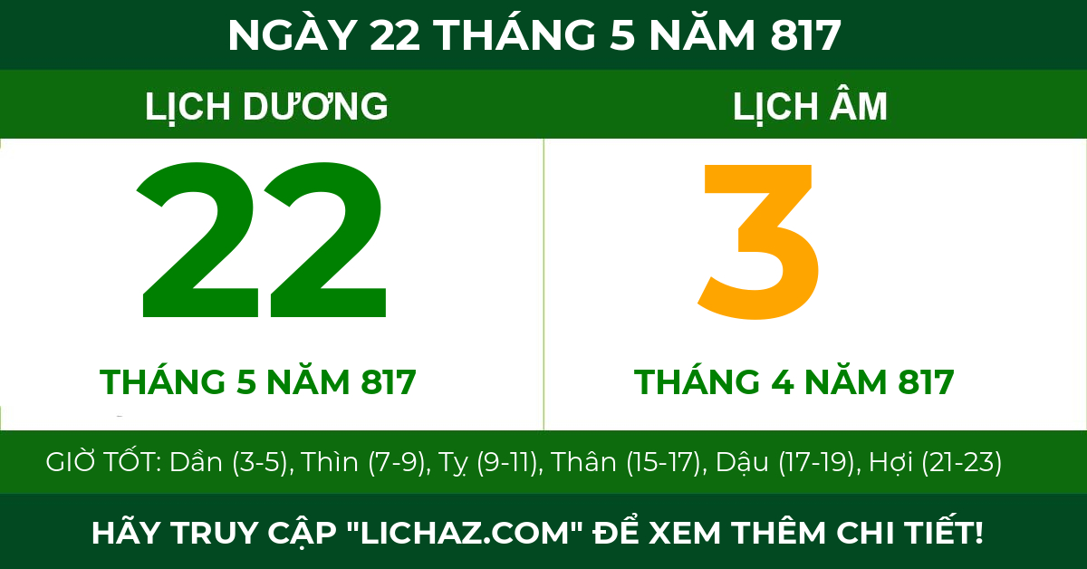 lịch âm ngày 22 tháng 5 năm 817
